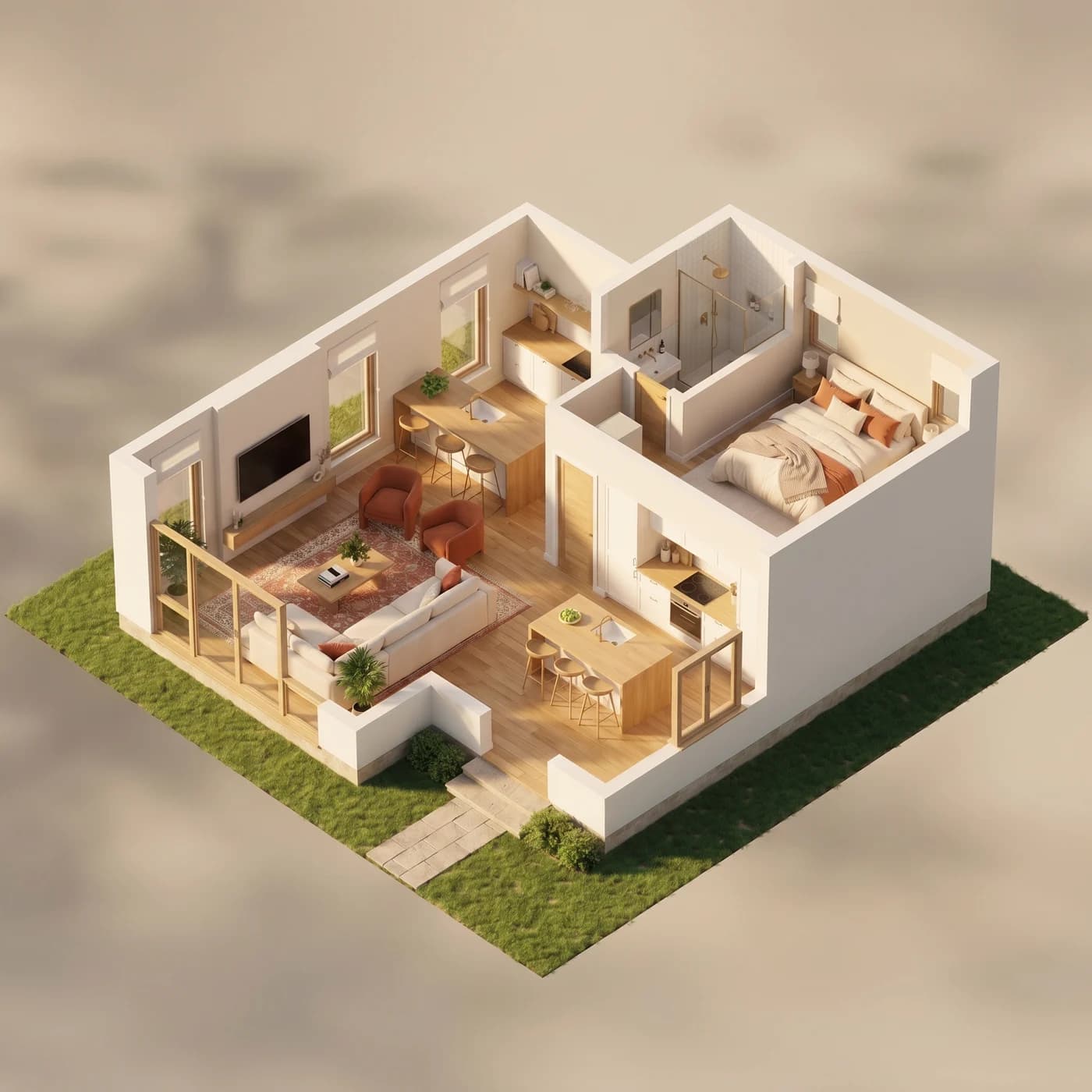 Cutaway view of a home showing the services we set up — electricity, internet, TV, insurance, and security