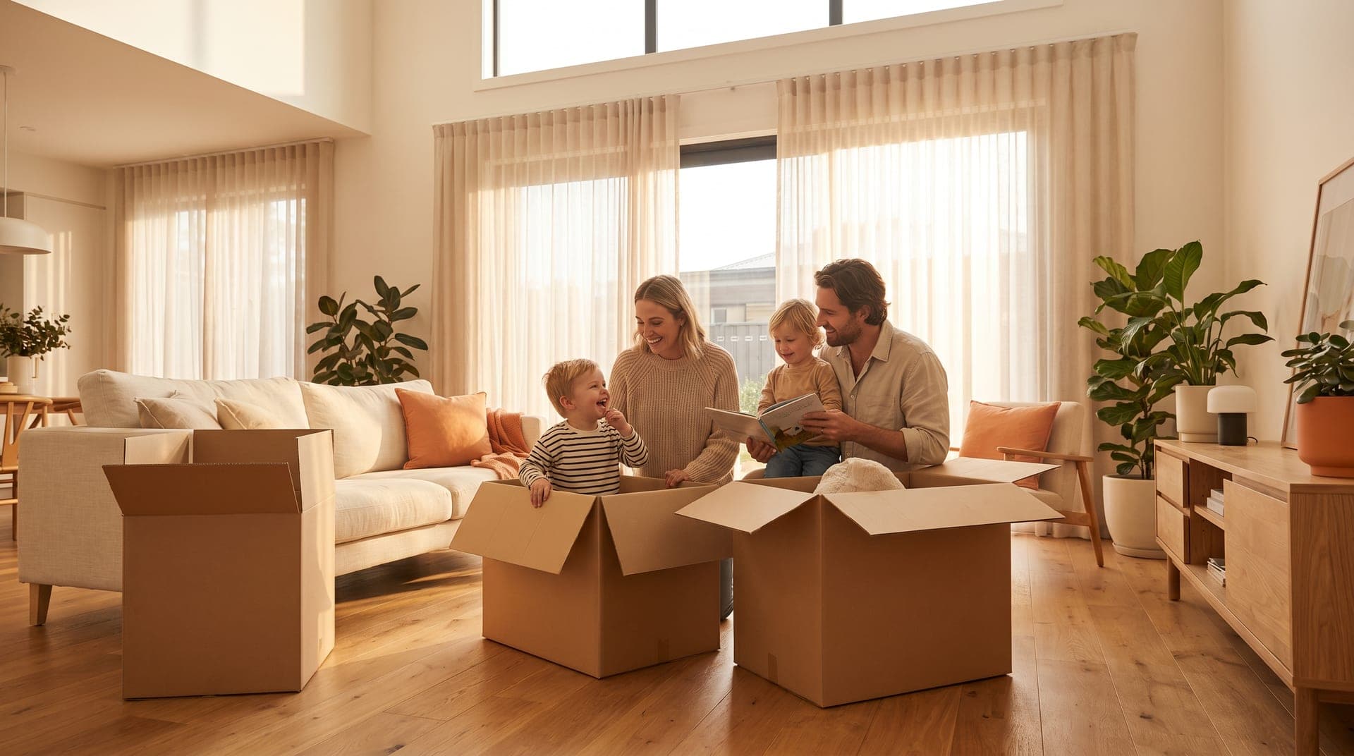 A family settling into their new home together